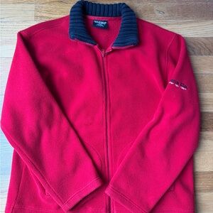 Ralph Lauren Red Fleece Jacket with Black Collar Vintage Medium